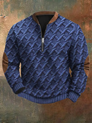 Men's Vintage Cable Pattern Print Casual Zipper Sweatshirt