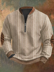 Men's Vintage Cable Pattern Print Casual Zipper Sweatshirt