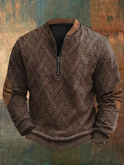 Men's Vintage Cable Pattern Print Casual Zipper Sweatshirt