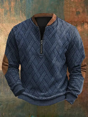 Men's Vintage Cable Pattern Print Casual Zipper Sweatshirt