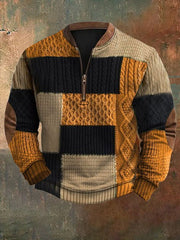 Men's Vintage Cable Pattern Print Casual Zipper Sweatshirt