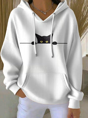 Women's Cat Print Casual Hoodie