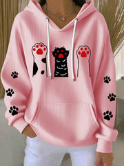 Women's Cat Lover Cute Cat Print Casual Hooded Sweatshirt