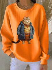 Women's Sweater Cat Print Crewneck Sweatshirt