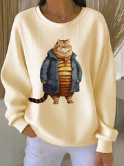 Women's Sweater Cat Print Crewneck Sweatshirt