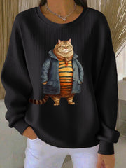 Women's Sweater Cat Print Crewneck Sweatshirt