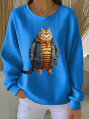 Women's Sweater Cat Print Crewneck Sweatshirt