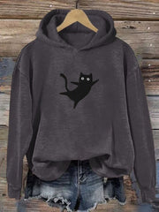 Women's Cute Black Cat Print Sweatshirt Hoodie