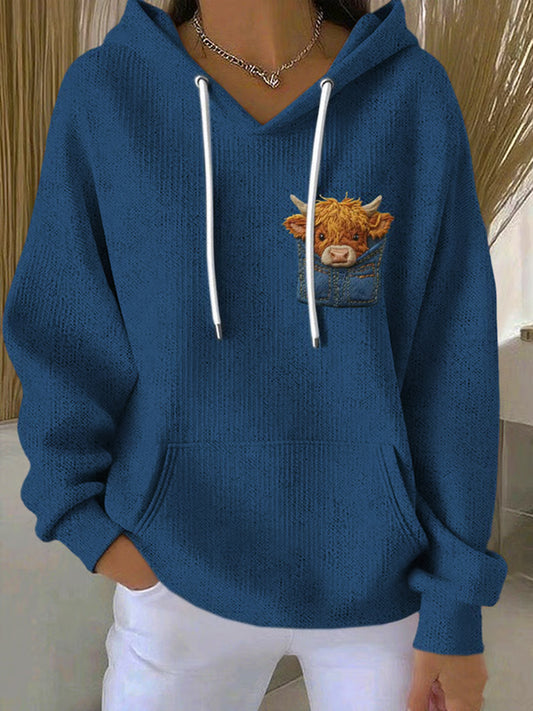 Women's Highland Cow Casual Hooded Sweatshirt
