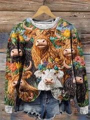 Women's Highland Cow Art Print Sweatshirt