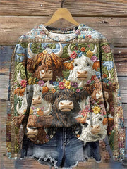 Women's Highland Cow Art Print Sweatshirt