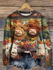 Women's Highland Cow Art Print Sweatshirt