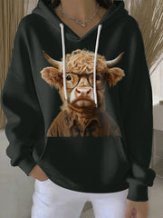 Women's Animal Highland Cow Print Casual Hoodie