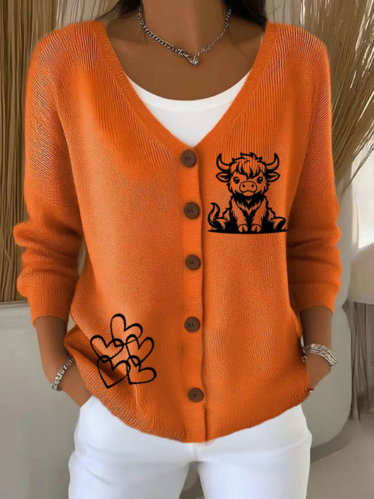 Women's Highland Cow Print Casual Cardigan