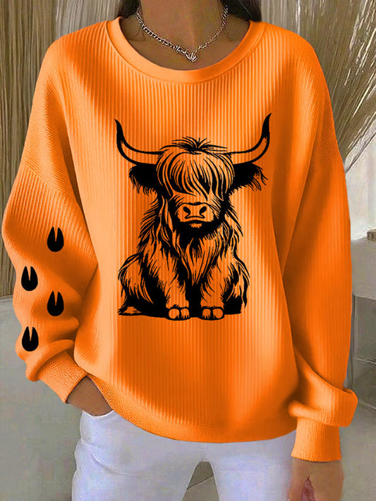 Women's West Highland Cow Print Crew Neck Long Sleeve Sweats