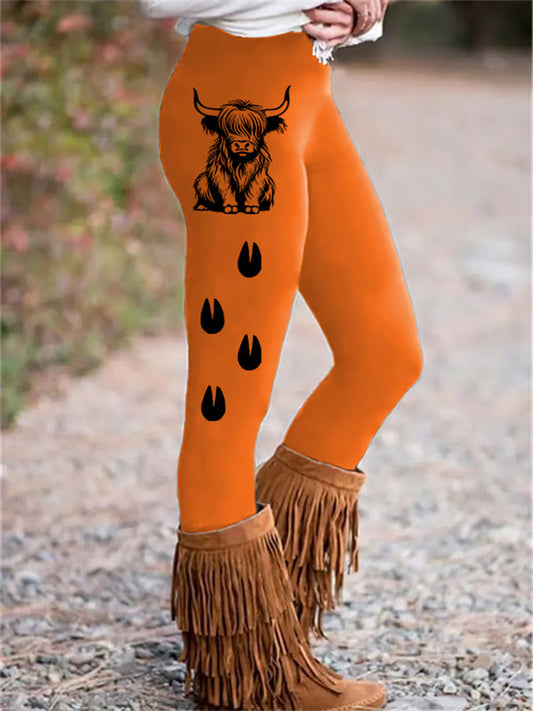 Women's Vintage Western Highland Cow Print Leggings