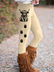 Women's Vintage Western Highland Cow Print Leggings