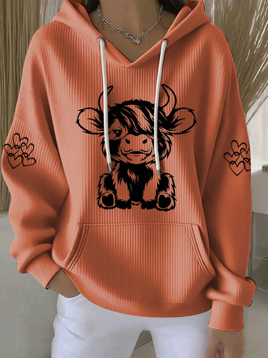 Women's Highland Cow Print Casual Hoodie