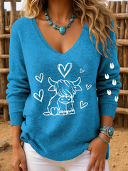 Women's Western Vintage Cow Print Long Sleeve Top