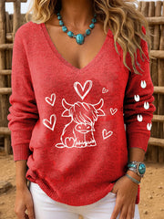 Women's Western Vintage Cow Print Long Sleeve Top