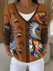 Women's indigenous art printed cardigan
