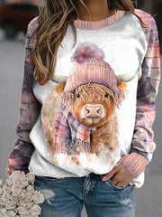 Women's  highland cow Printed  raglan sleeve sweatshirt