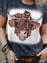 Women's highland cow Printed short-sleeved T-shirt