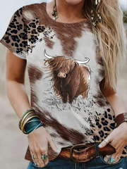 Women's highland cow Printed short-sleeved T-shirt