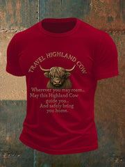 Men's Travel Highland Cow Print Casual T-shirt