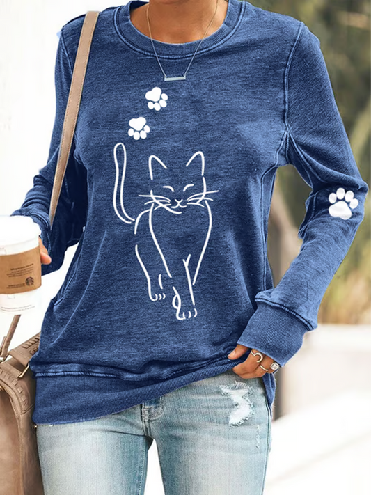 Women's Cat Printed fitted sweatshirt