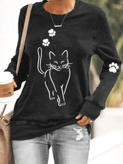 Women's Cat Printed fitted sweatshirt