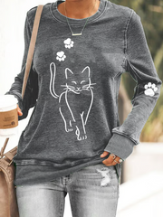 Women's Cat Printed fitted sweatshirt