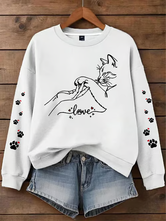 Women's Cat Printed Regular Sweatshirt