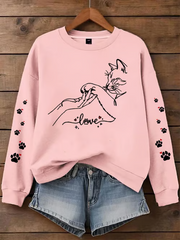 Women's Cat Printed Regular Sweatshirt