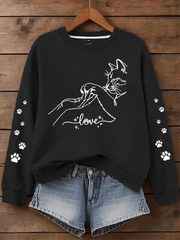 Women's Cat Printed Regular Sweatshirt