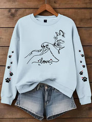 Women's Cat Printed Regular Sweatshirt