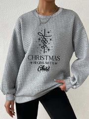 Women's Christmas Begins With Christ Jesus Print Small Checkered Hoodie