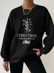 Women's Christmas Begins With Christ Jesus Print Small Checkered Hoodie