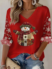 Women's Christmas Snowman Waffle T-shirt
