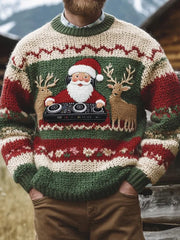 Men's Vintage Christmas Santa Claus Print Art Casual Knitted Sweater