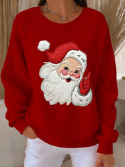 Women's Christmas Santa Claus Art Print Ribbed Round-Neck Sweatshirt