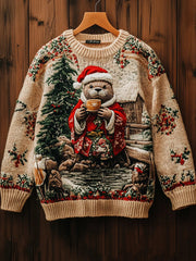 Men's Vintage Christmas Print Art Casual Knitted Sweater