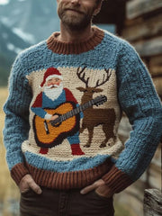 Men's Vintage Christmas Santa Claus Print Art Casual Knitted Sweater
