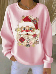Women's Santa Claus Ribbed Round-Neck Sweatshirt