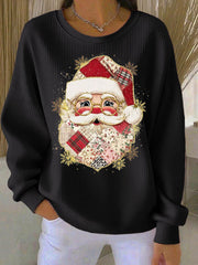 Women's Santa Claus Ribbed Round-Neck Sweatshirt