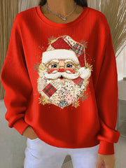 Women's Santa Claus Ribbed Round-Neck Sweatshirt