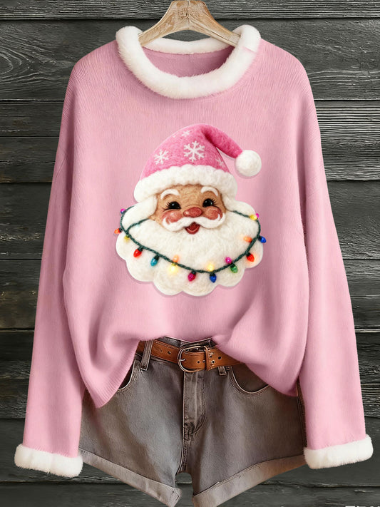Women's Santa Claus Print Fur Collar Top