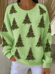 Women's Christmas Tree Print Round-Neck Sweatshirt