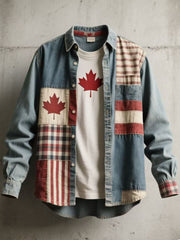 Men's Maple Leaf Patchwork Art Vintage Shirt