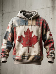 Men's Canadian Flag Inspired Patchwork Art Vintage Washed Hoodie